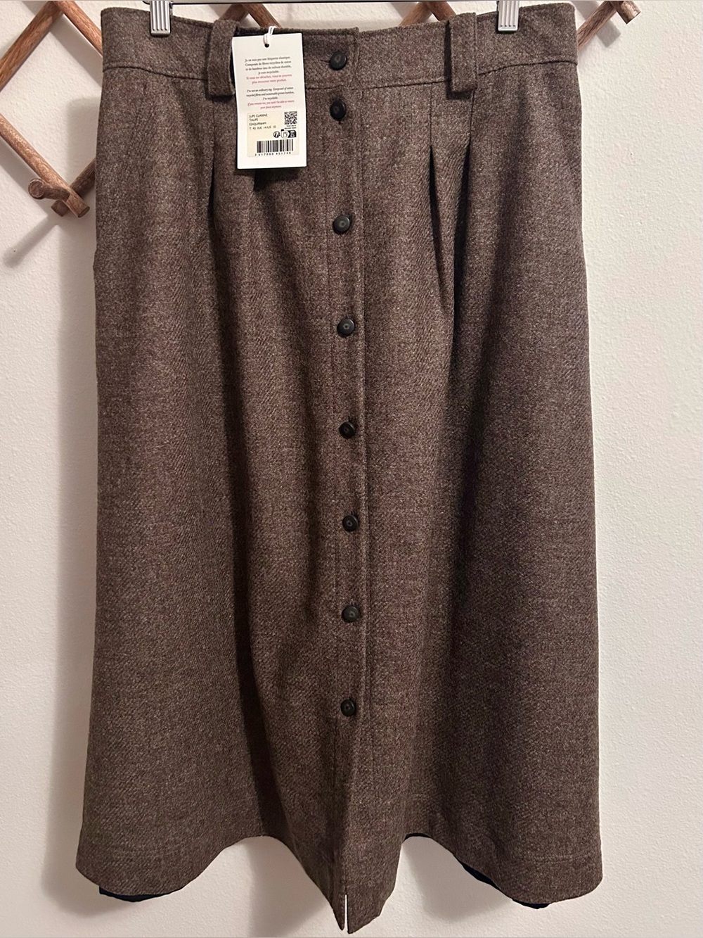 NWT Sézane Clarine Skirt in Taupe Wool size 10 42 midi preppy tweed discontinued - Picture 5 of 11